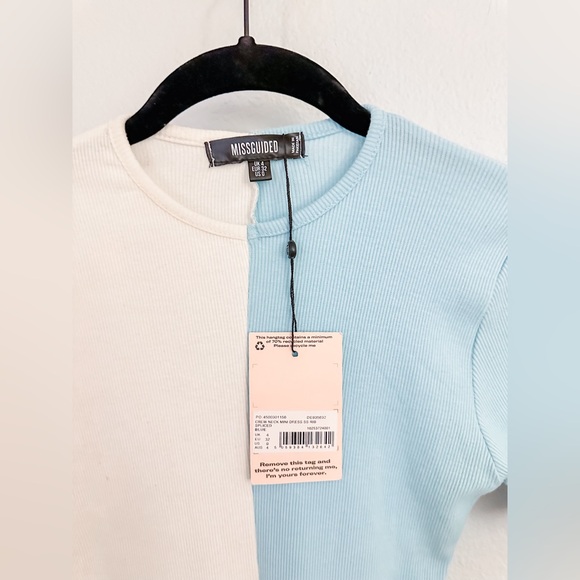 NWT Missguided Ribbed Blue and White Mini Dress - SIZE 0 - Picture 4 of 5